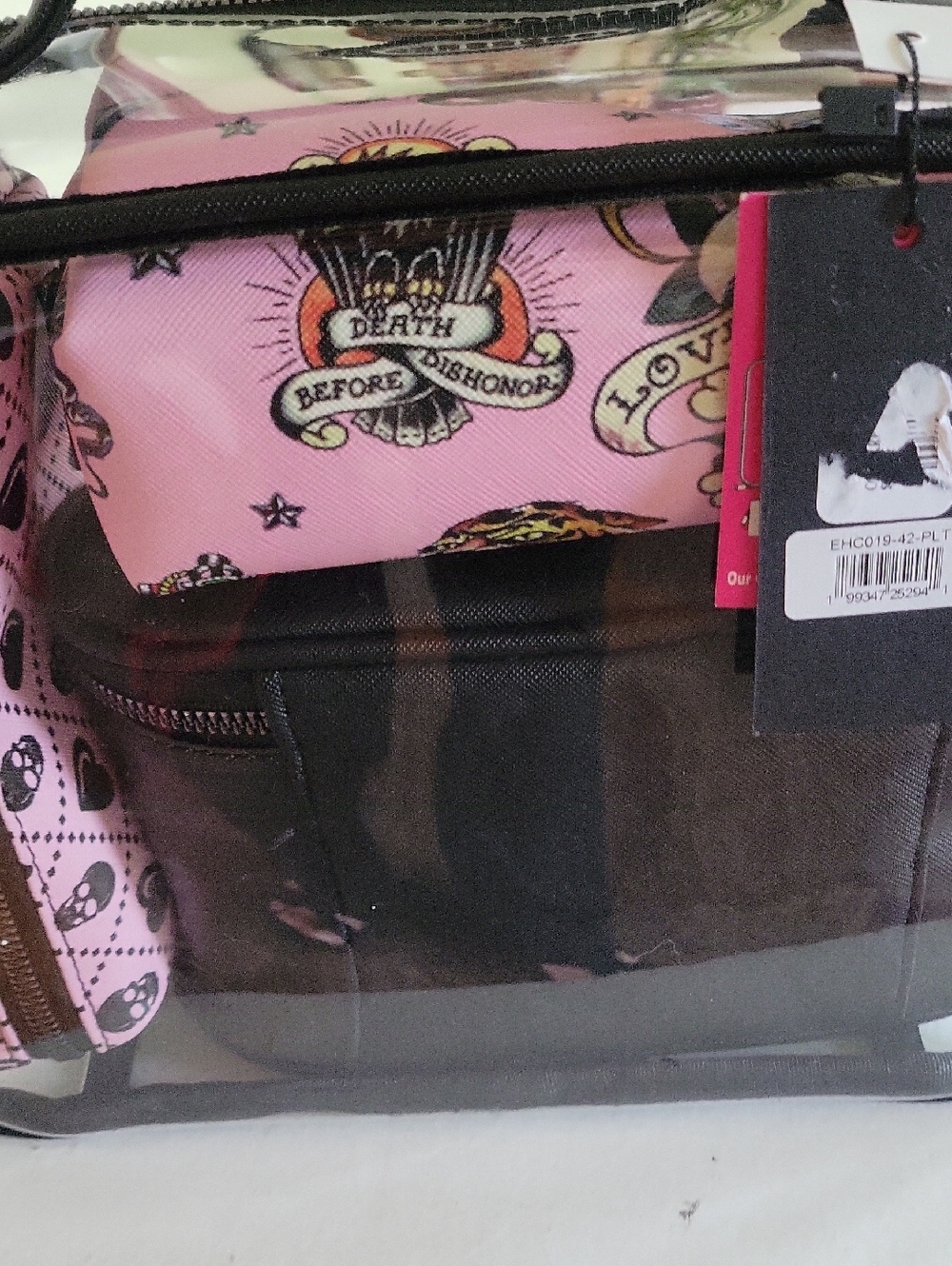 Ed Hardy Black Cosmetic Case with Pink Tattoo Print - Picture 5 of 5
